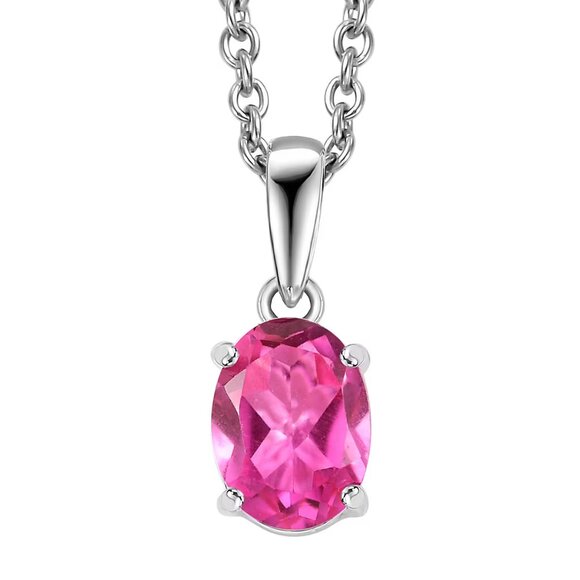 Pink Kunzite Quartz Solitaire Pendant in Sterling Silver with Stainless Chain - Picture 1 of 4